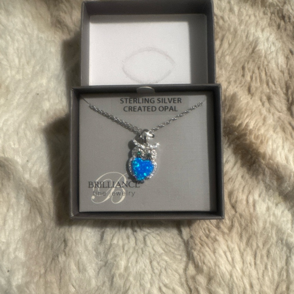 Haus of Brilliance Sterling Silver Necklace with Owl Blue Opal